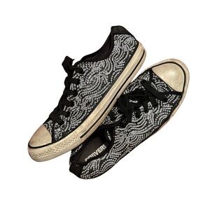 Black & White Low Top Converse Sneakers with Sequin Design